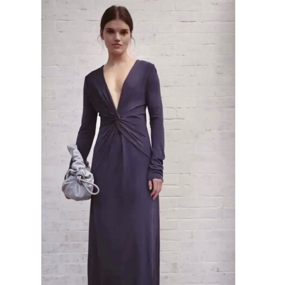 RAG & Bone Jules Jersey Twist Front Long Sleeve A-Line Slim Fit Midi Dress NEW - Picture 3 of 12